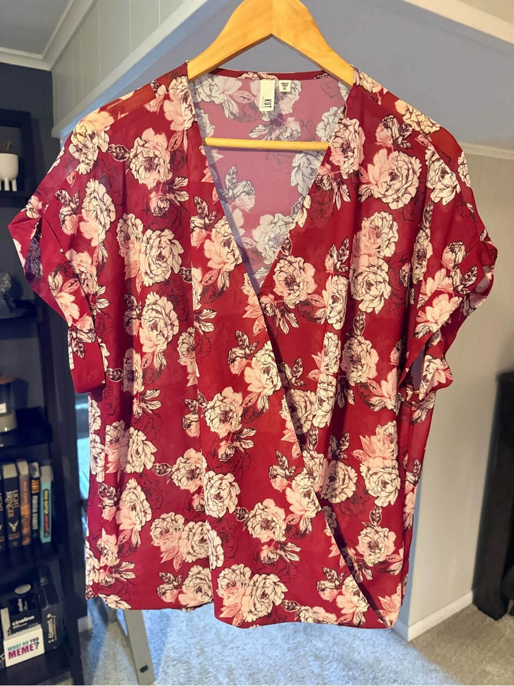 Kut from the Kloth Burgundy Floral Wrap Blouse